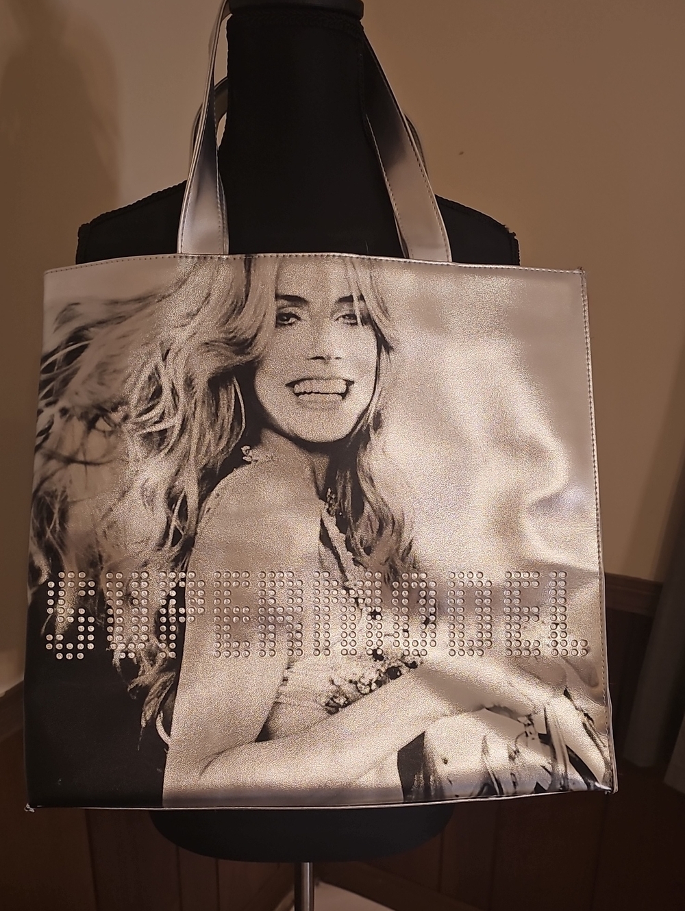 Victoria’s Secret Silver Metallic Rhinestone Logo Tote Bag NWOT